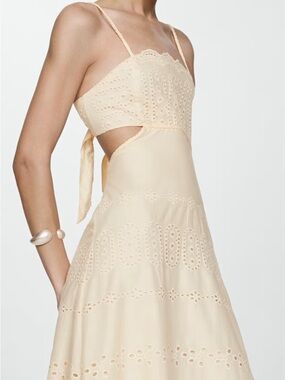 Mango Sz 10 NWT Women’s Cream Eyelet Cutout Sundress COTTON